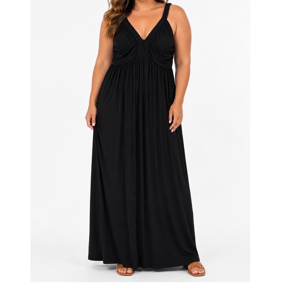 Design History Black Braided V-Neck Empire Waist Maxi Dress XL